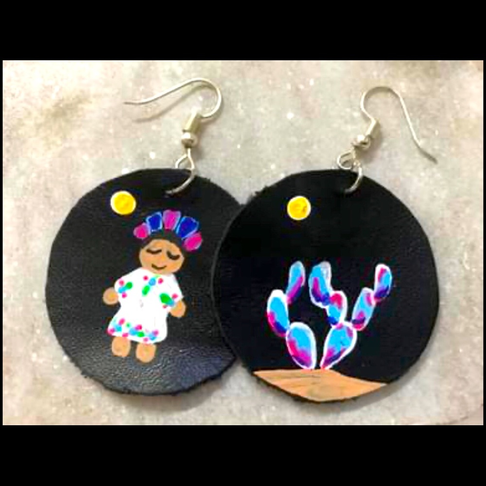 Hand Painted Dangle Leather Earrings